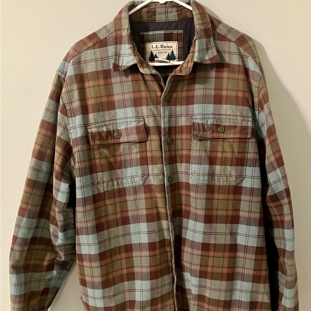 Vintage 2010 L.L. Bean Men's Northwoods Shirt Jacket - Brown and Blue. Size-L